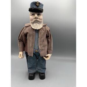 Vintage Sailor Fisherman Doll Nautical Figure Cloth Body Beard Hat 12”